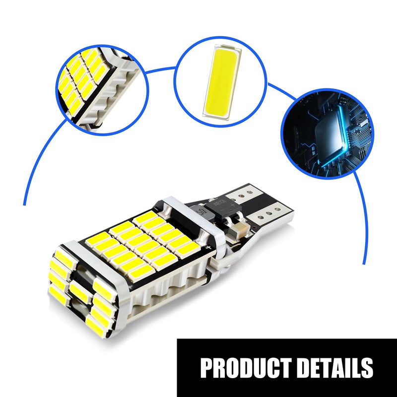 4 PCS LED Reverse Light Bulb, 360 Degree Lighting, 6500K 800LM Car Turn Signal Bulbs, T15 4014 45SMD High Brightness Brake Light for Most Cars Trucks RVs (White) 4 PCS White