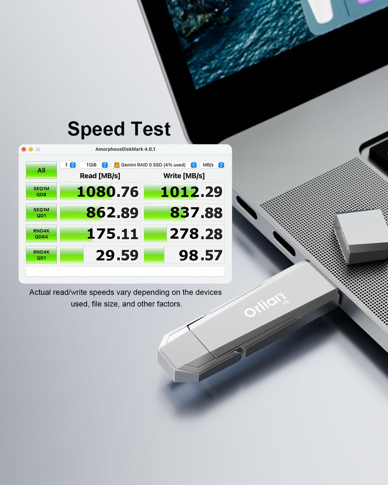 1TB External Portable SSD USB Solid State Drive Up to 1000MB/s USB 3.2 Gen 2 Dual Drive Type C + USB A Solid State Thumb Drive for Phone/Android Laptops/Windows/Mac, Silver 1T