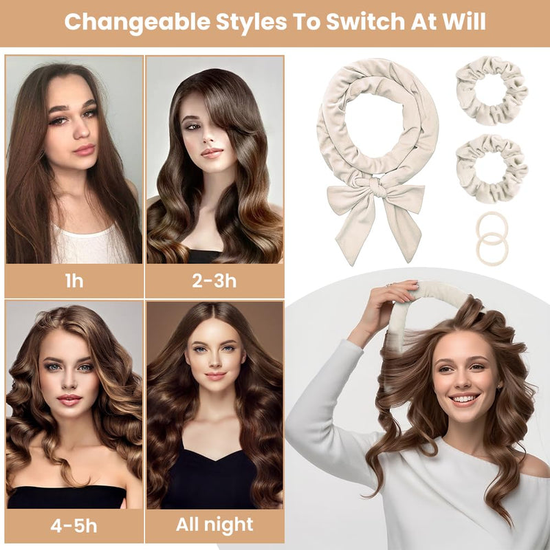 Heatless Curlers Headband, 6PCS No Heat Hair-Curlers and Rollers, Soft Sleep Overnight Hair-Curls Set with Silk Bonnet, heatless Curling Gift Kit for Women Long and Short Wave hair (Beige) #B 6PCS-#Beige