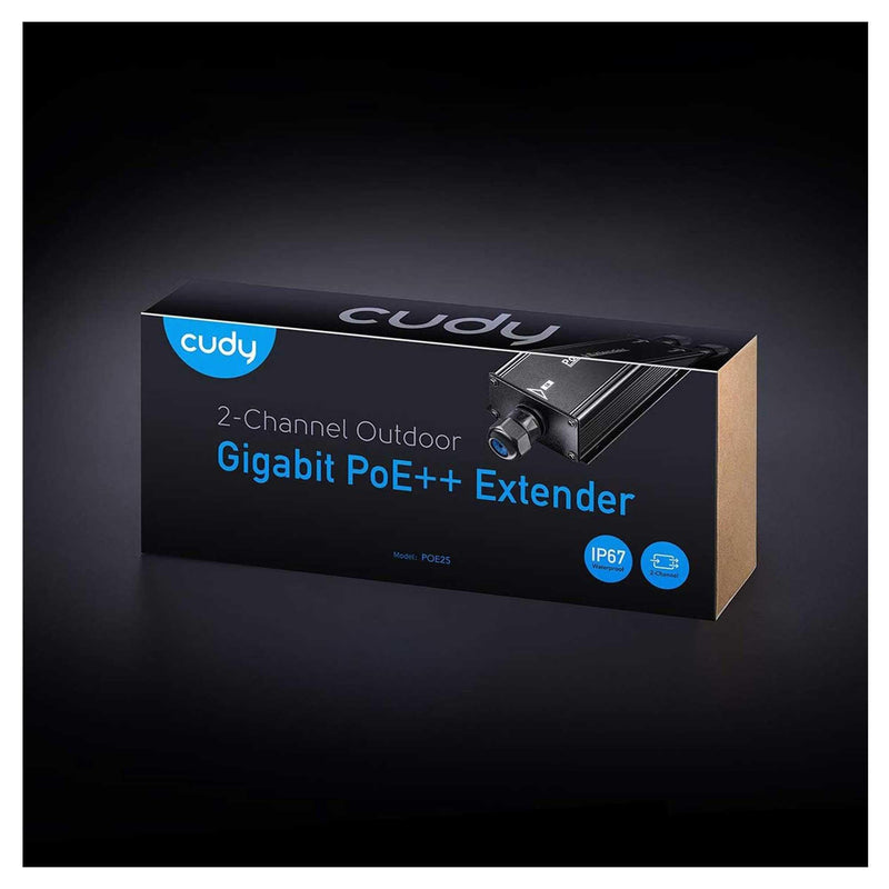 Cudy 2 Channel Gigabit Outdoor PoE Extender，2 Output PoE Ports, IP67 Waterproof, 10/100/1000Mbps, PoE Repeater/PoE Amplifier/PoE Booster, Wall-Mount, Comply with 802.3bt / 802.3at / 802.3af