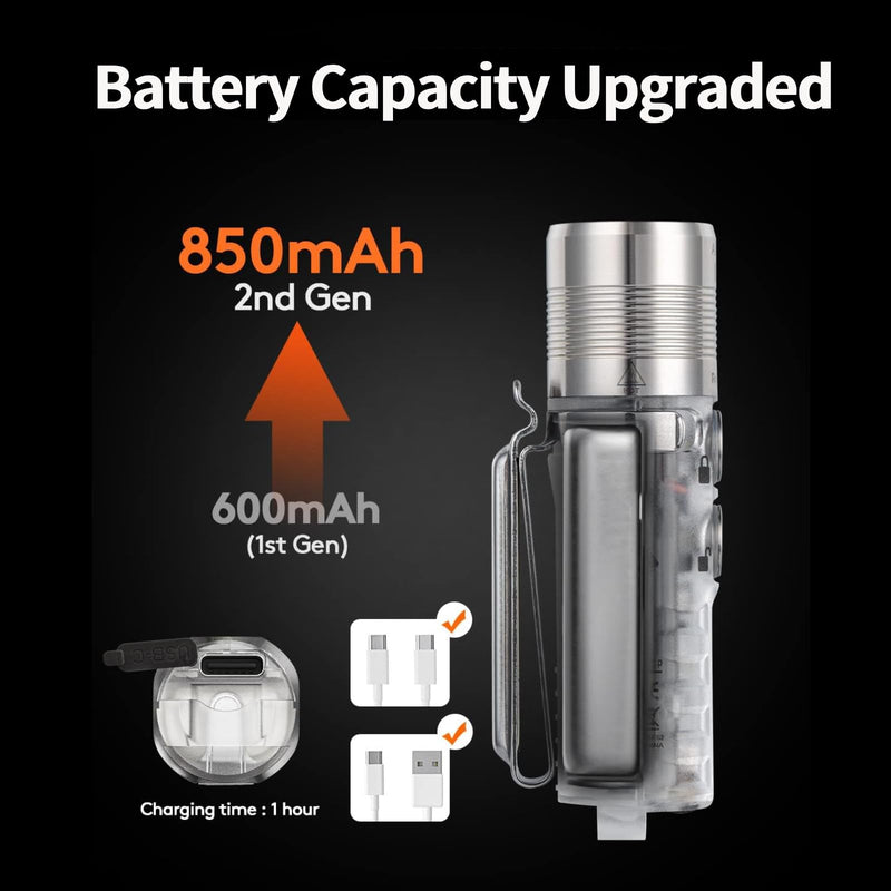 RovyVon Aurora A28 2nd USB-C EDC Flashlight, 6500K Cool White Max 1000 Lumen, 850mAh Rechargeable Small Flashlight, with Red/White/ 365nm Sidelights, Momentary On, Ideal Flashlight for Camping Silver (Sidelight: UV+Red+White)