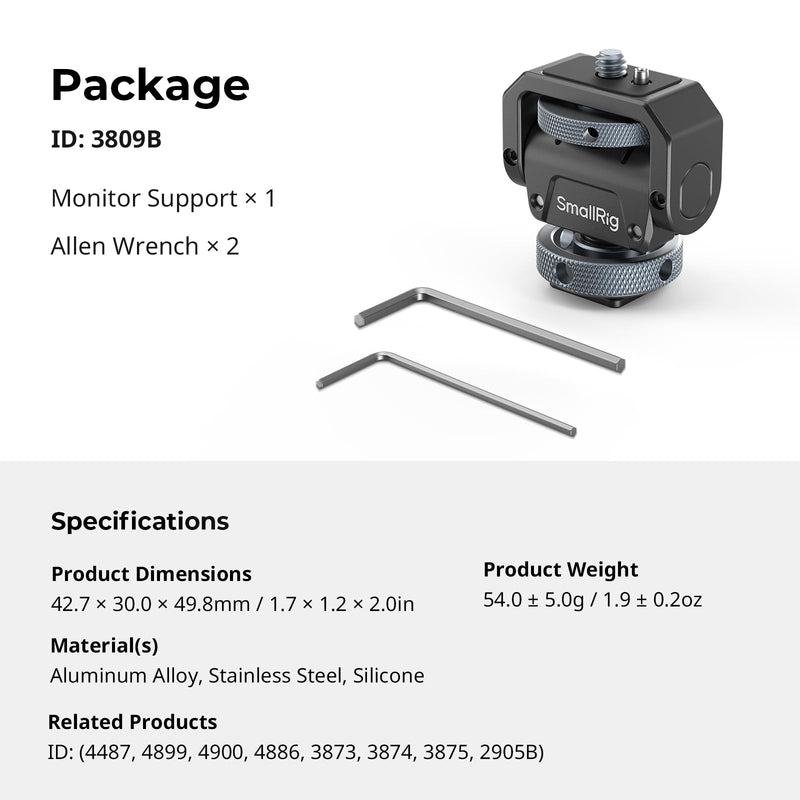 SmallRig Camera Monitor Mount Lite with Cold Shoe, Swivel 360° and Tilt 180° Holder for Field Monitor, LED, Flash and Video Shooting Photography Accessories, Max Load Capacity of 90° Tilt 3.2kg