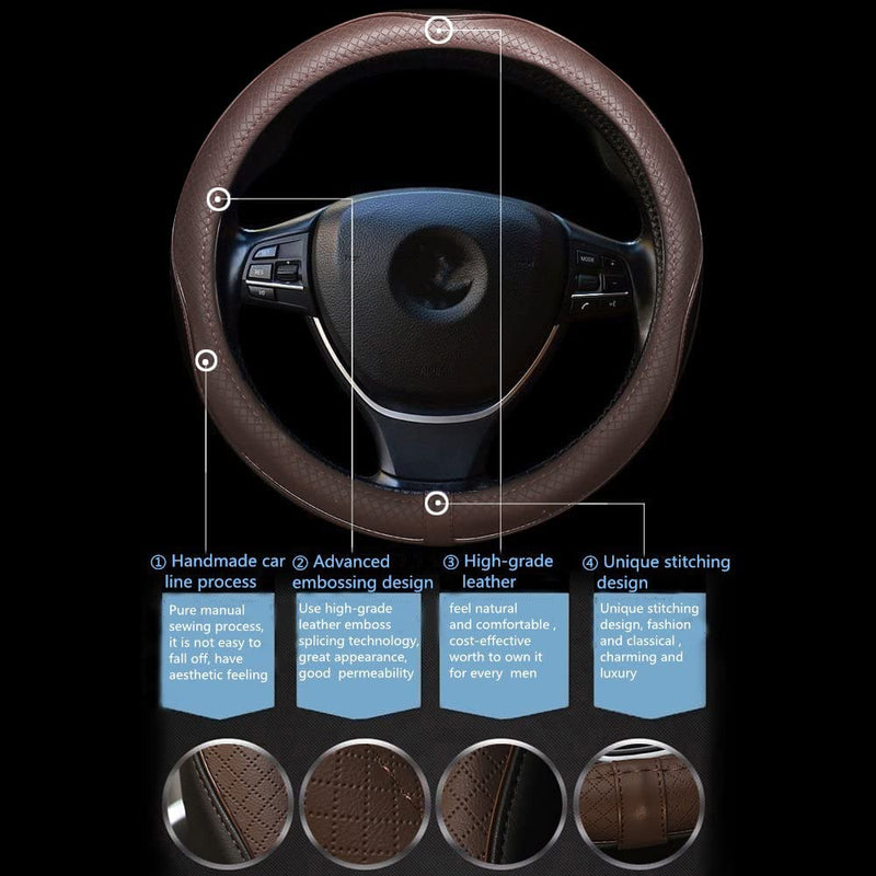  [AUSTRALIA] - Gomass Car Steering Wheel Cover, Anti-Slip, Safety, Soft, Breathable, Heavy Duty, Thick, Full Surround, Sports Style (Black Brown) Black And Brown