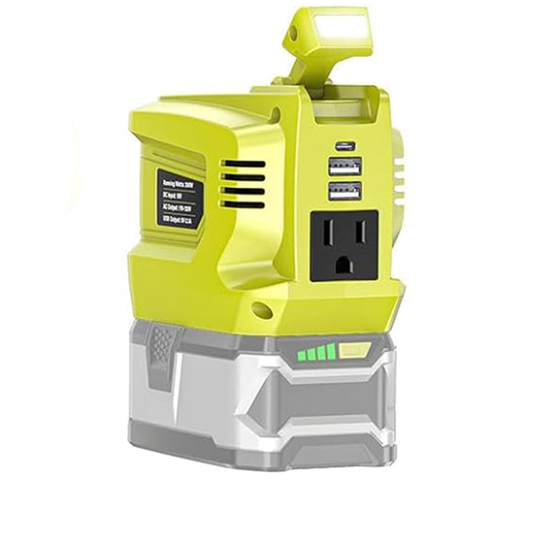 200W Portable Power Inverter Compatible with Ryobi 18V,Ecarke Real 200W Outdoor Generato Battery Converter with 2 USB&LED&AC Battery Powered Outlet,Convert DC 18V to AC 110V Portable Power Station Compatible with Ryobi 18V(no battery)