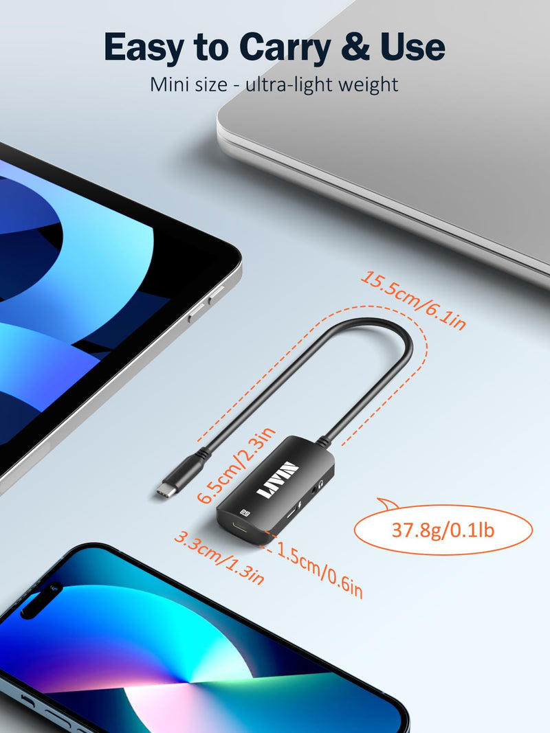 LIVIN USB C to Portable Monitor、AR Glasses XREAL One、Air 2 Pro/VITURE Pro/RayNeo Air 2s、3s/Rokid,【4K@60Hz+PD 100W+Audio 3.5mm】,USB C to Type C Adapter iPhone15/16、Android、PC、Switch、Steam Deck、Rog Ally