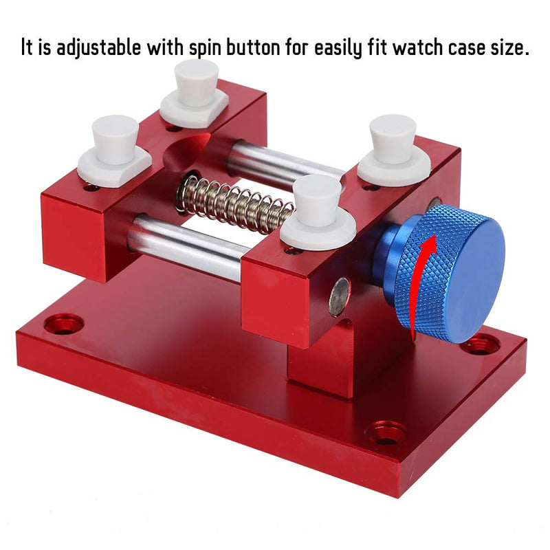 ZJchao Watch Case Holder, 80mm Maximum Opening Aperture Metal Adjustable Watch Case Holder Watch Strap Remover Base Watch Movement Base Repair Tool Watch Back Case Opener for Watch Makers Repairing Red