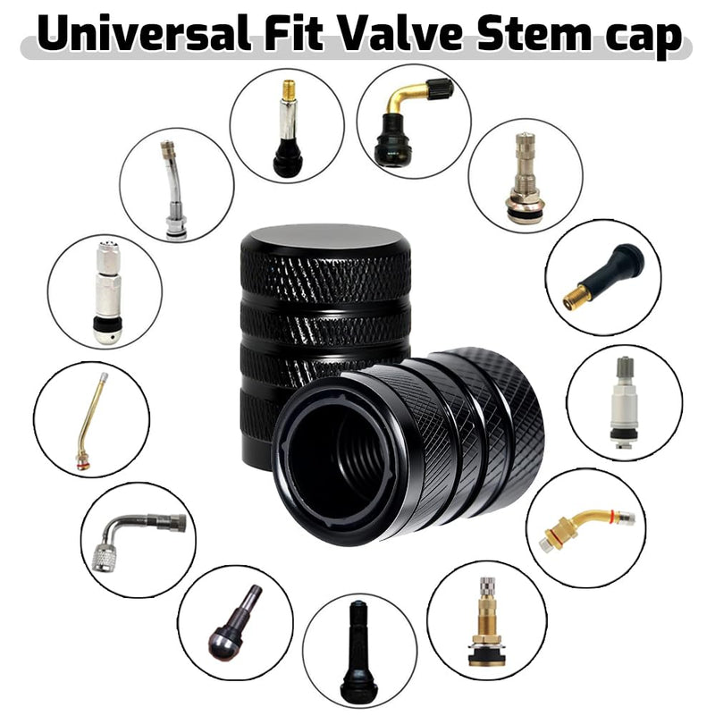 4-Piece Black Anodized Aluminum-Plastic Composite Tire Valve Stem Caps with Integrated Plastic Sleeve,Corrosion-Resistant and Universal Fit,Suitable for Cars, Trucks, and Motorcycles(Black)