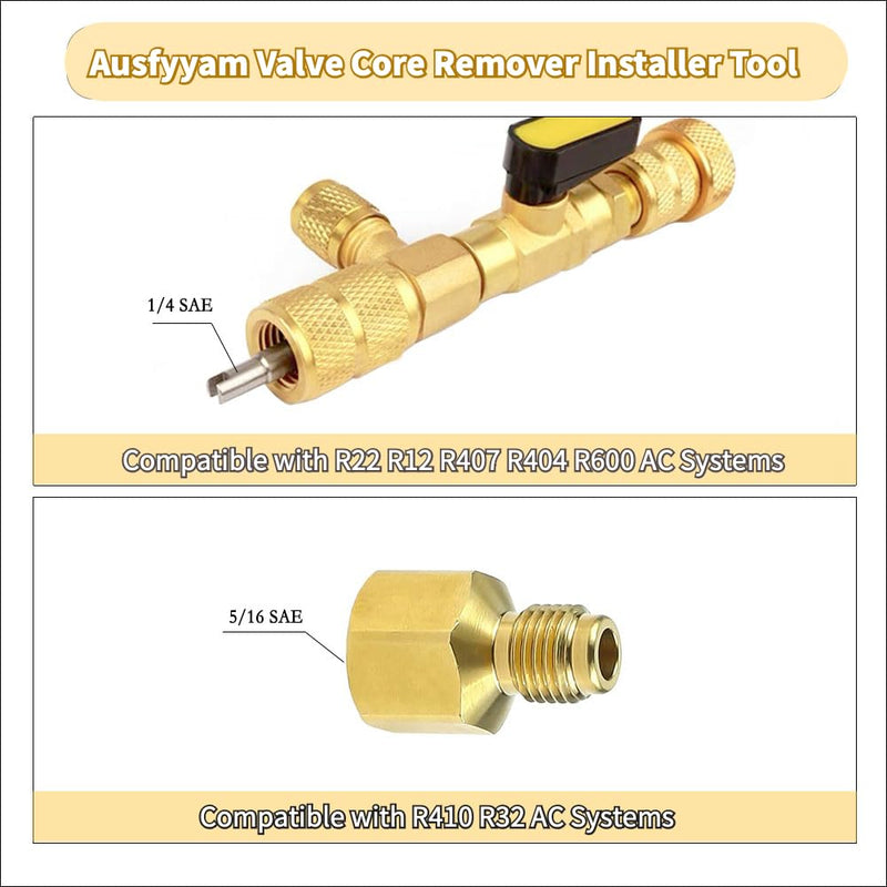 Valve Core Remover Installer Tool & HVAC Service Wrench Set with Hex Bit Adapters, Dual Size SAE 1/4 & 5/16 Port,3/8'' to 1/4'', 5/16'' x 1/4'' Refrigeration Service Wrench,10pcs Valve Core