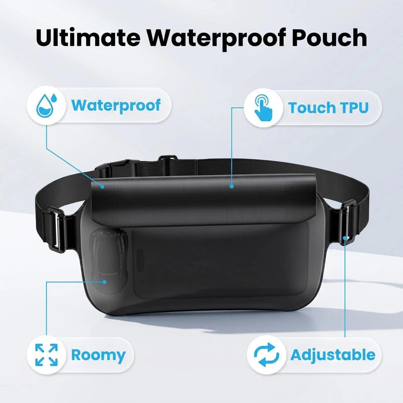 2 Pack Waterproof Fanny Pack, IPX8 Certified Dry Bag Pouch for Beach, Kayaking, Swimming, Cruise Essentials, Compatible with most mobile phone models, Passport, Travel Accessories (Black) Black