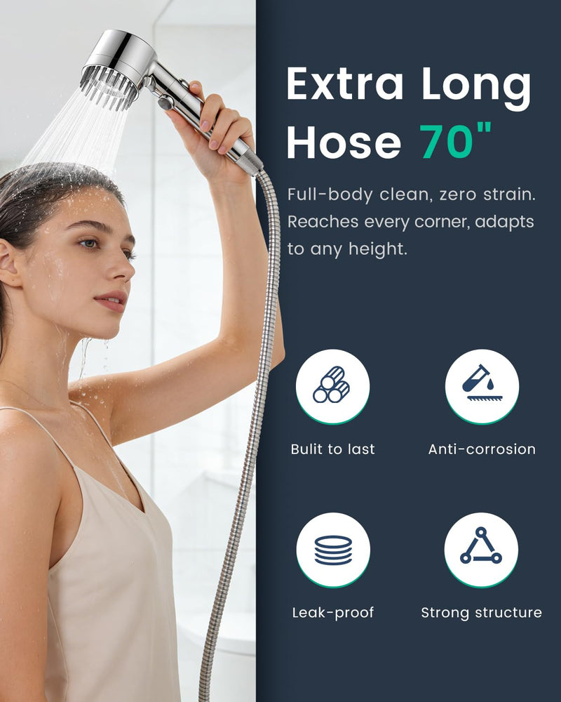 Filtered Shower Head with Handheld with 4PCS Filters, High Pressure 4 Spray Modes Shower heads with Filter, IronDrops Water Softener Filter for Hard Water 70" Hose (Chrome) Chrome