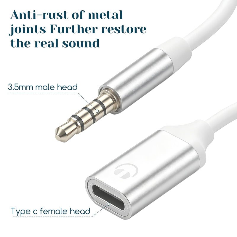 3.5mm Male to USB C Female Audio Adapter, Only Analog Audio Aux Jack Cables | USB C to Aux Audios Dongle Headphone Jack Adapters for Smartphones Laptops Tablets MP3, Silver