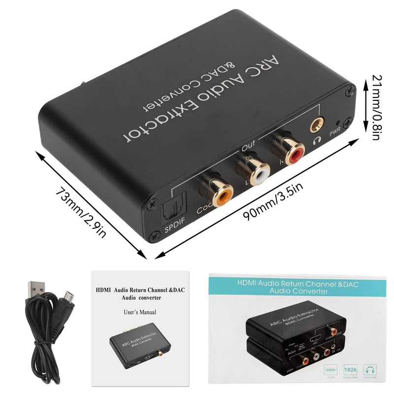 ARC Audio Extractor & DAC Converter, HD Output ARC Sound Extractor 192KHz Optical SPDIF 3.5mm Headphone Port Digital Analog Sound Converter for Home Cinema TV