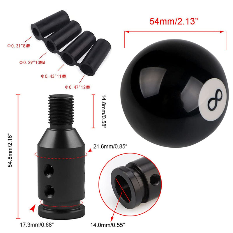 Pursuestar Black 8 Round Ball Gear Shift Knobs, Universal Automatic Manual Shifter Knob + Aluminum Adapter, Stick Shift Knob Head Cover Handle Ball with Adapter 12x1.25mm Fit Most Vehicles Black 8 Billiard