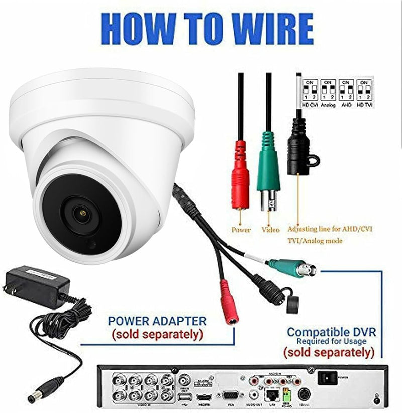 4MP Analog Coax Turret Dome TVI CVI CCTV Surveillance Security Camera, 2.8mm 100° Wide Viewing Angle, 65ft IR Night Vision, Outdoor, Full Metal Housing, ONLY Compatible with 4/5MP and 8MP DVR 4MP Turret TVI Camera White