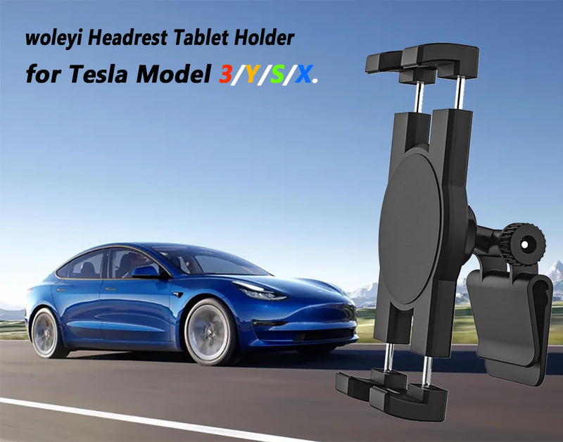 Tesla Tablet Mount Back Seat, Tesla Model Y Model 3 Headrest Tablet Holder for Kids [Metal Ball Head & 360° Rotation] for iPad Pro 12.9 Air Mini, Galaxy Tab, Fire, Switch, iPhone, 4-13"