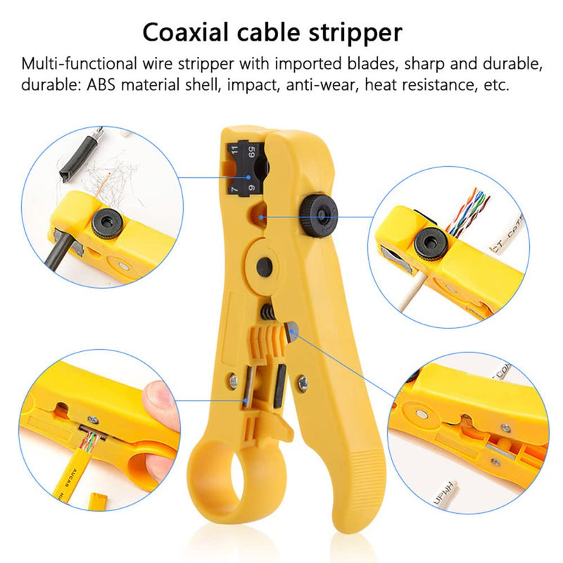 Network Tool Kit Professional Coax Crimper Tool Kit Coaxial Compression Stripping Tool Set Crimper Krone Punch Down Tool in a Zipper Case