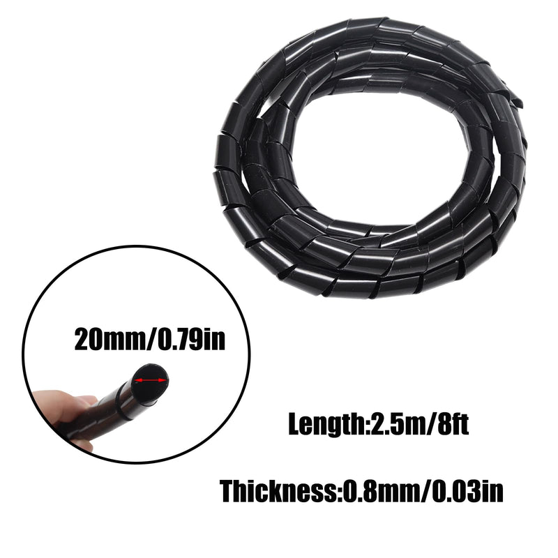 Black Wire Wrap, 3/4 inch Spiral Cable Wrap, 8.2ft Cord Wraps for TV PC Computer Electrical Wire Protector (3/4 inch-8.2ft) Black 3/4 inch-8.2ft
