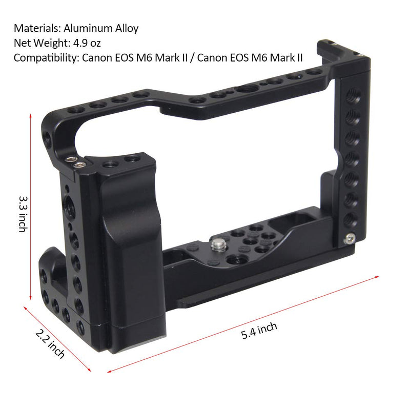 Easy Hood Camera Cage for Canon EOS M6 Mark II Mirrorless Digital Camera, Vlogging Video Shooting Filmmaking Rig Stabilizer with Cold Shoe 1/4" Thread Holes & 3/8" Locating Hole