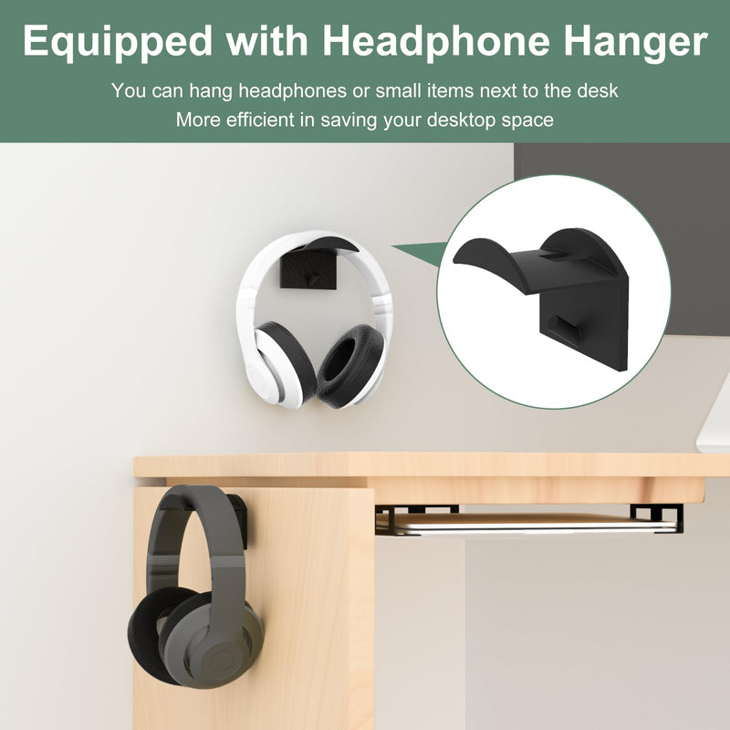 Under Desk Laptop Mount Metal Under Desk Laptop Holder with Anti-Scratch Pads Compatible with Lenovo HP Asus Acer Laptop,Mac Mini,Macbook,Keyboard Under Desk Shelf Tray with Headphone Hanger