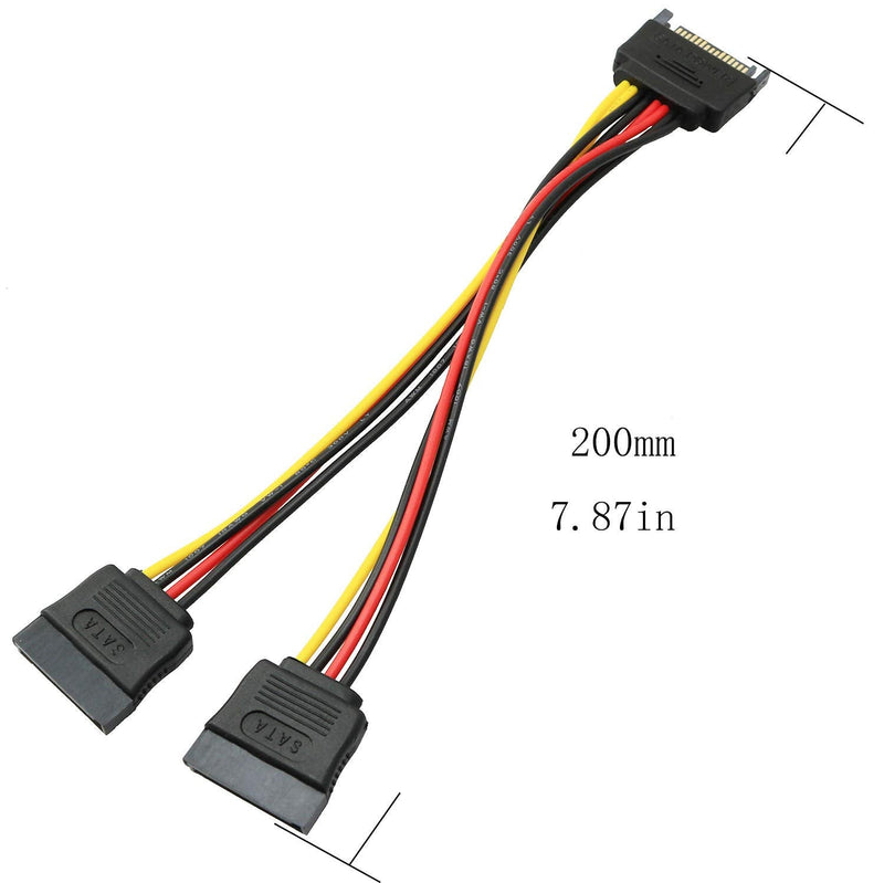 SATA Power Extension Cable 5PCS 20cm SATA Power 15-Pin Male to 2 x 15P Female Y Splitter Cable Adapter