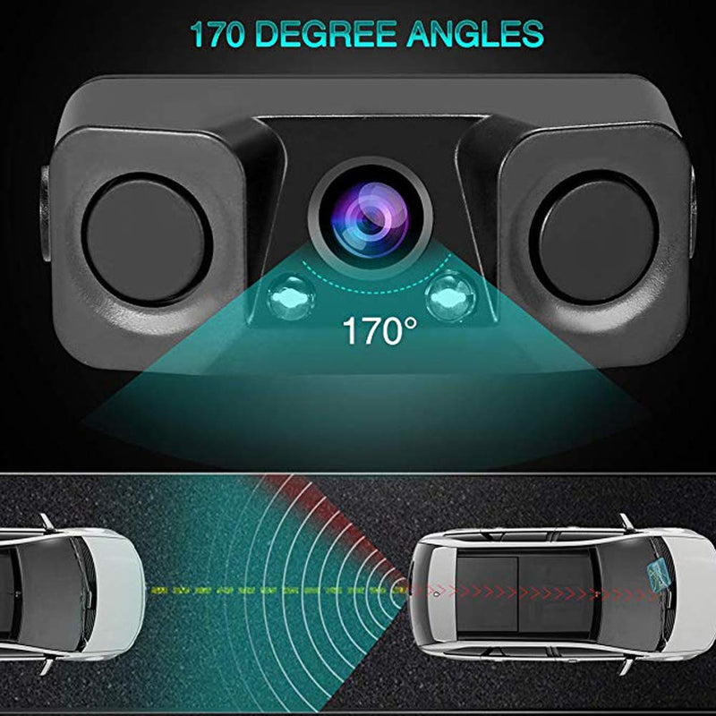 Polarlander 3 in 1 Rear View Camera Waterproof Video Parking Sensor Car Reverse Backup Camerawith 2 Radar Detector Sensors BiBi Alarm