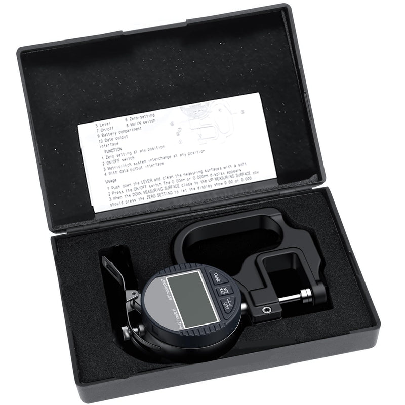 Digital Thickness Gauge 0-12.7mm/0.5" | 0.01mm/0.0005", Thickness Meter Precise Electronic Micrometer with LCD Display, Suitable for Paper/Film/Leather/Wire Thickness Gauge-Black