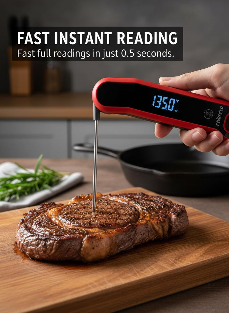 0.5 Sec Instant Read Meat Thermometer Digital with Auto-Rotating Large LCD Display & Motion Sensing, ±0.5°F Accuracy, IP67 Waterproof Food Thermometer for Cooking BBQ Grill Smoker Candy