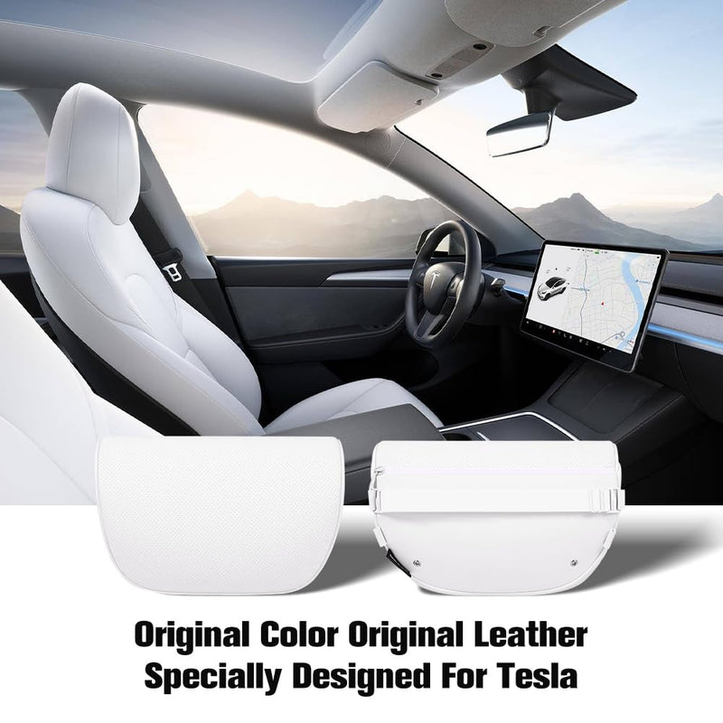 HOPON 2025 Upgrade Headrest Pillow for Tesla Model 3 Model Y with Adjustable Strap,Fits All Vehicles,Car Neck Pillow with Leather,for Head,Neck,Shoulders,Multipurpose,Car Accessories 1 Pack (White) White