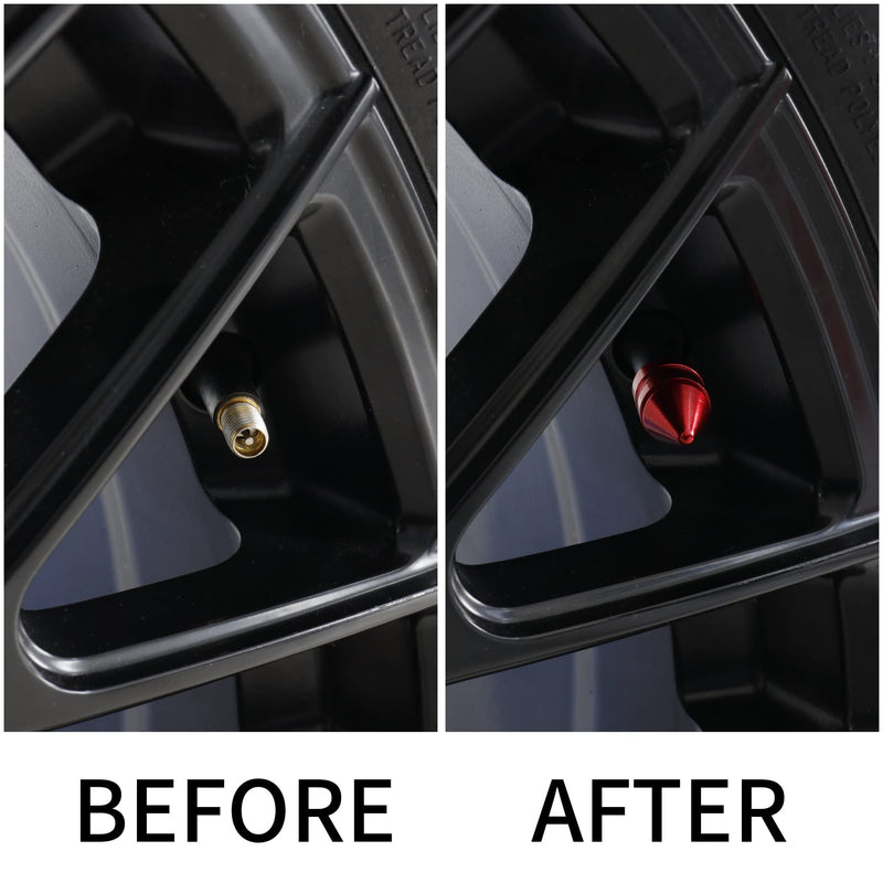 SINGARO Car Tire Valve Caps, 4 Pieces of Universal Aluminum Alloy Tire Trim Accessories Dust Tire Covers for Cars, Trucks, SUVs and Motorcycles(Red) Red