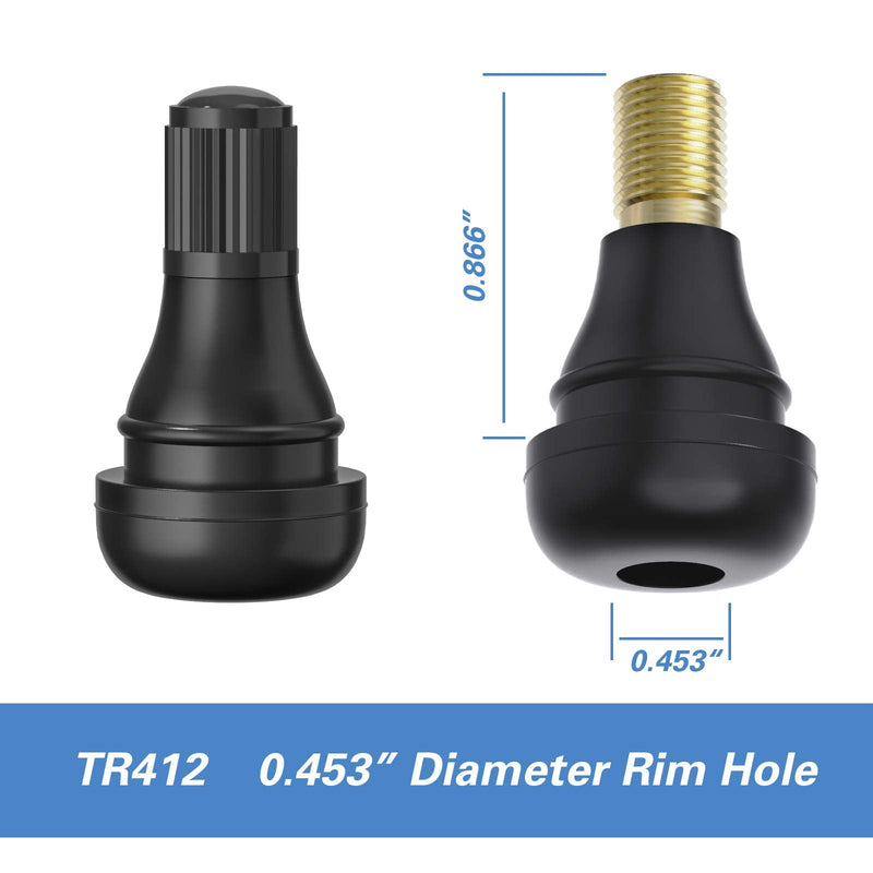 CKAuto TR412 Rubber Snap-in Short Black Tire Valve Stem for Tubeless 0.453 Inch 11.5mm Rim Holes on Standard Vehicle Tires (5pcs/Bag) 5