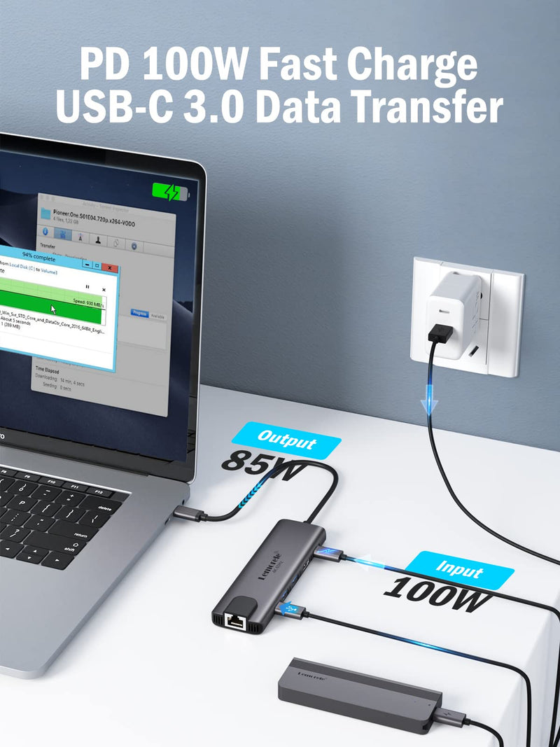 Lemorele USB-C Hub 6-in-1 with 4K@60Hz HDMI, Gigabit Ethernet,100W Power Delivery, USB-C and 2 USB-A 5 Gbps Data Ports for MacBook Air/Pro, Dell, Hp, XPS, and More Grey- 6 in 1