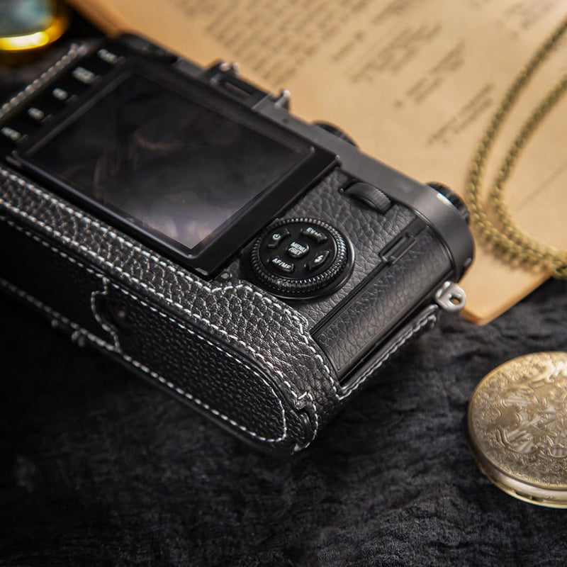 Genuine Leather Retro Camera Case, Half-Wrap Genuine Leather Camera Protector, Compatible For Leica X1 X2 X-E (Black) Black