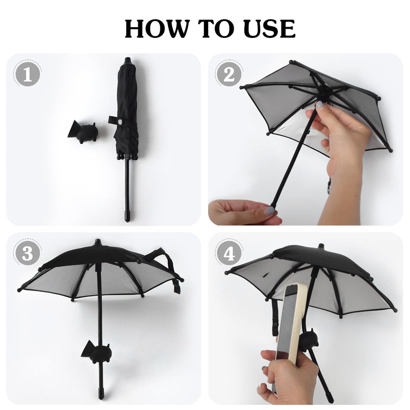 Phone Umbrella for Sun Cell Phone Umbrella with Universal Adjustable Piggy Suction Cup Stand, Outdoor Anti-Reflective Cell Phone Umbrella Sun Shade with Flexible Angle Change for All Phones Black