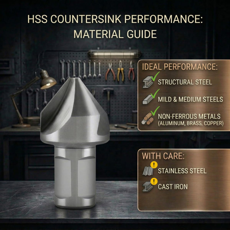 Accusize Industrial Tools HSS Countersink, 1", 82°, CE82-0001 | 1" Dia, 3/4" Weldon Shank, 3-Flute HSS, for Rota-Cutter 1", 82°