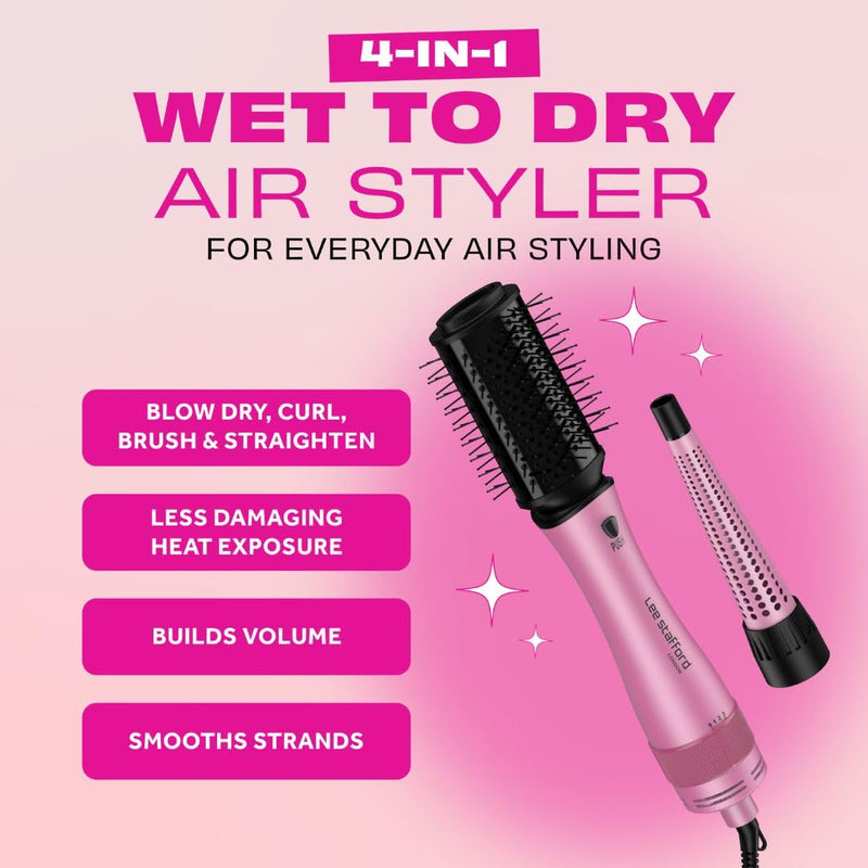 Lee Stafford Hair Dryer Blowdry Brush | Wet to Dry Round Air Styler - Blow Drying, Curling, & Straighten, Best Thermal Hotbrush Tools, Adds Shine & Volume, 2 Interchangable Attachments