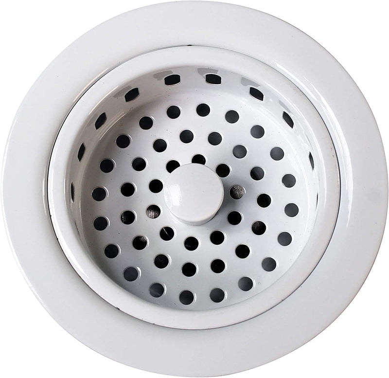 Westbrass A2165-50 4-1/4" OD Post Style Large Kitchen Basket Strainer with Waste Disposal Flange and Stopper Drain Set, Powder Coat White