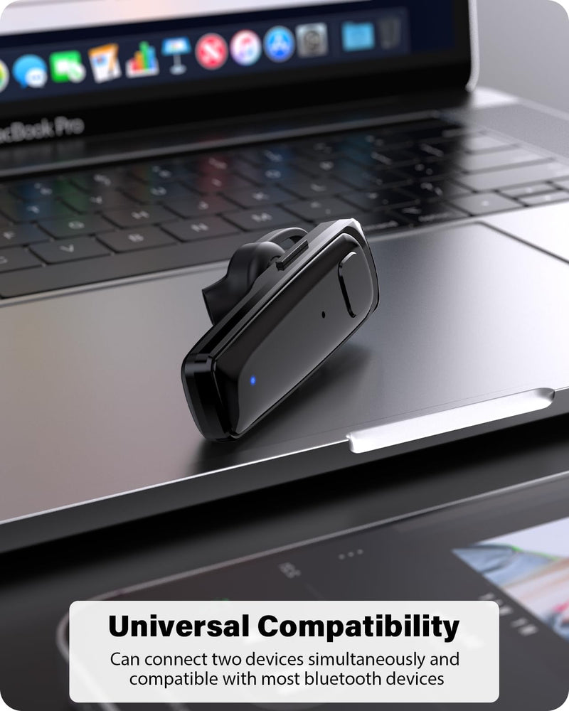 Bluetooth Headset, Single Ear Business Earbuds, V5.3 Hands-Free Earphones with Hook, 16 Hrs Talk Time Wireless Earbuds, Bluetooth Earpiece with Built-in Mic for Driving/Business/Office/Truck Driver Black