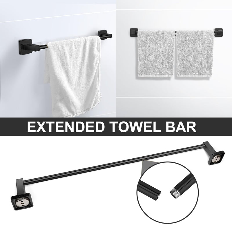 Bathroom Hardware Set 4 Pieces,Stainless Steel Matte Black Towel Bar Set, Includes 24In Towel Bar, Towel Ring, Robe Towel Hooks,Toilet Paper Holder, Bathroom Towel Rack Set 24Inch