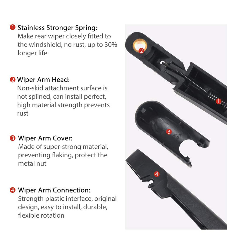 OTUAYAUTO Rear Windshield Back Wiper Arm Blade Set - Replacement for 2008-2015 Dodge Grand Caravan 2008-2009 Chrysler Town & Country Rear Wiper Arm and Blade Replacement for Dodge Grand Caravan 2008-2015