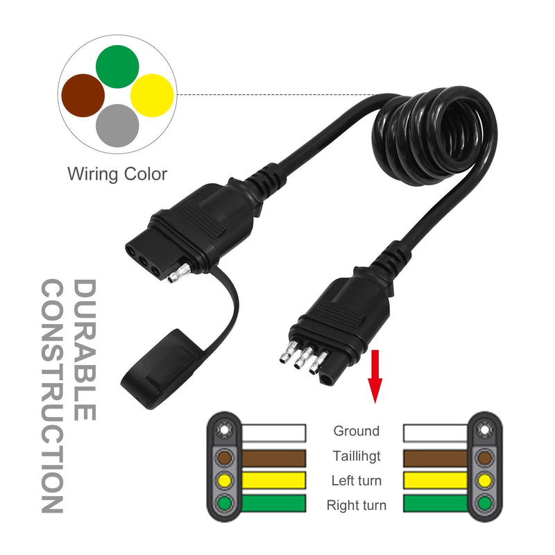 4 Pin Trailer Plug Extender Trailer Wire Extension Harness Quick-Connect Trailer Adapter Extender 4 Way Flat Male and Female Wiring Harness Adapter 28Inch/2.3Feet 4Pin-2.3Ft/28inch