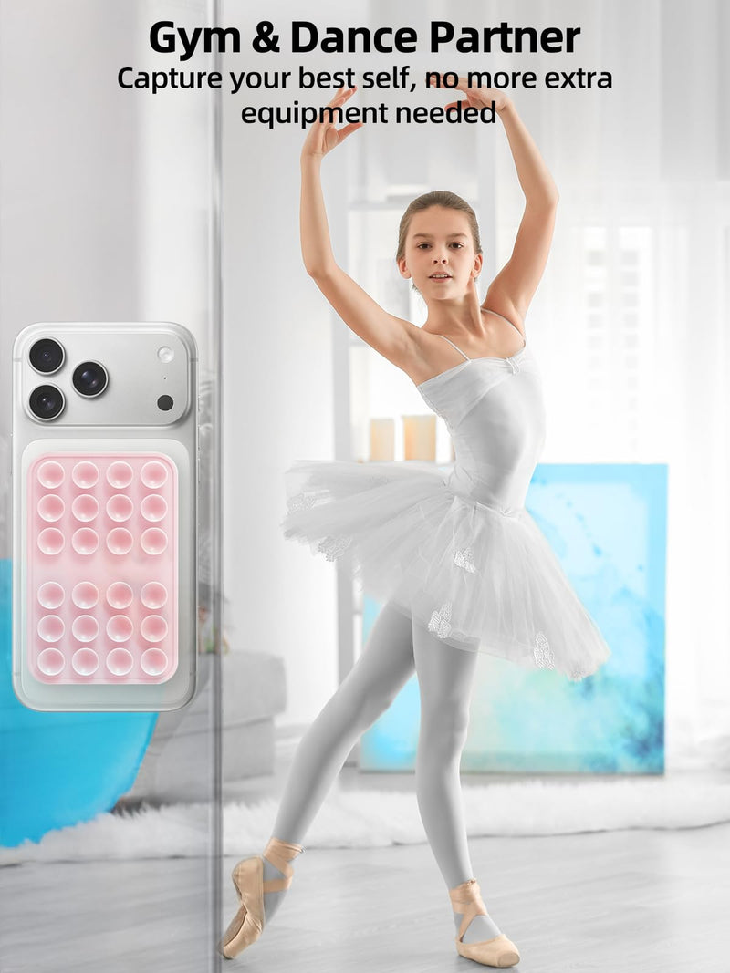 Double Sided Silicone Suction Cup Phone Case Mount for Selfie & Video, Pink | Sticky Phone Grip Securely Stick Phone to Mirrors, Glass, Windows, Reusable Hands-Free Phone Suction Grip for iPhone, Android