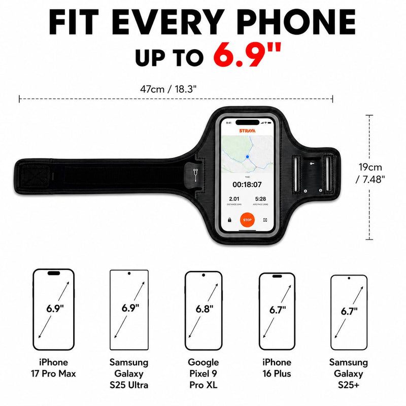 Running Armband Phone Holder with Key Pockets, Sweatproof Sports Arm Band | Phone Holder for iPhone 17 16 15 Pro 14 Plus 13 11 XR, Galaxy S25/S10, with Card Slot for Running Gym Workout, Up to 6.8"