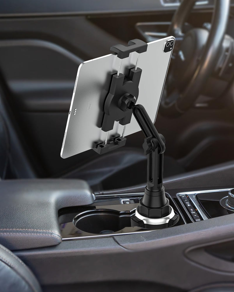 woleyi Cup Holder Tablet Mount, Car/Truck Cupholder Tablet Holder Stand Car Mount with Adjustable Arm, Compatible with iPad Pro, Air, Mini, Galaxy Tab, Z Fold, Fire HD, iPhone and More 4.7-13" Devices