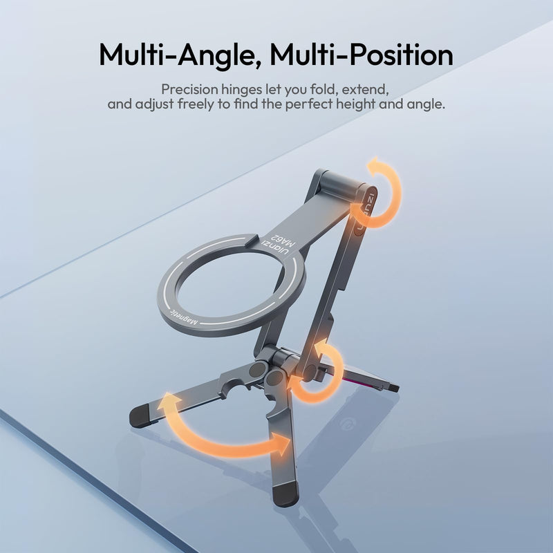 ULANZI MA62 Magnetic Phone Tripod Stand, Ultra-Slim 0.33in Pocket-Sized Foldable Kickstand, N52 Magnet Aluminum Alloy Mantis Hook Desktop Mount, 2.22oz Portable Mini Tripod for iPhone Android