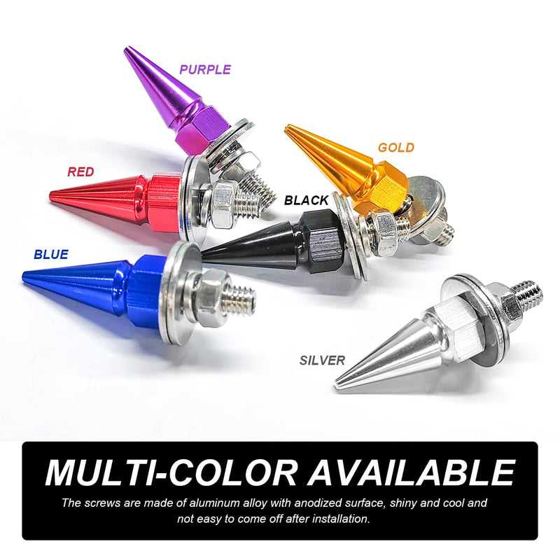 4 PCS Spikes License Plate Screws for Car, Anti Theft Spike Shape Aluminum Car Plate Frame Fastenings Bolt, Cool Licence Plate Screw Set for Car Truck Motorcycle, Car Accessories (Silver) Silver