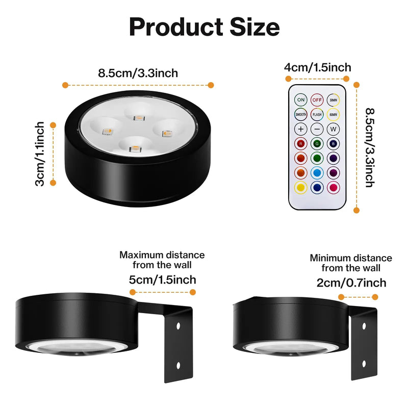 Cadrim Picture Light Wall Light 3 Pack Rechargeable with Remote 12 RGB Colors Dimmable Timer Magnetic Wireless Art Display Lighting for Painting Photo Frame Poster (Black, Renter Friendly) Black