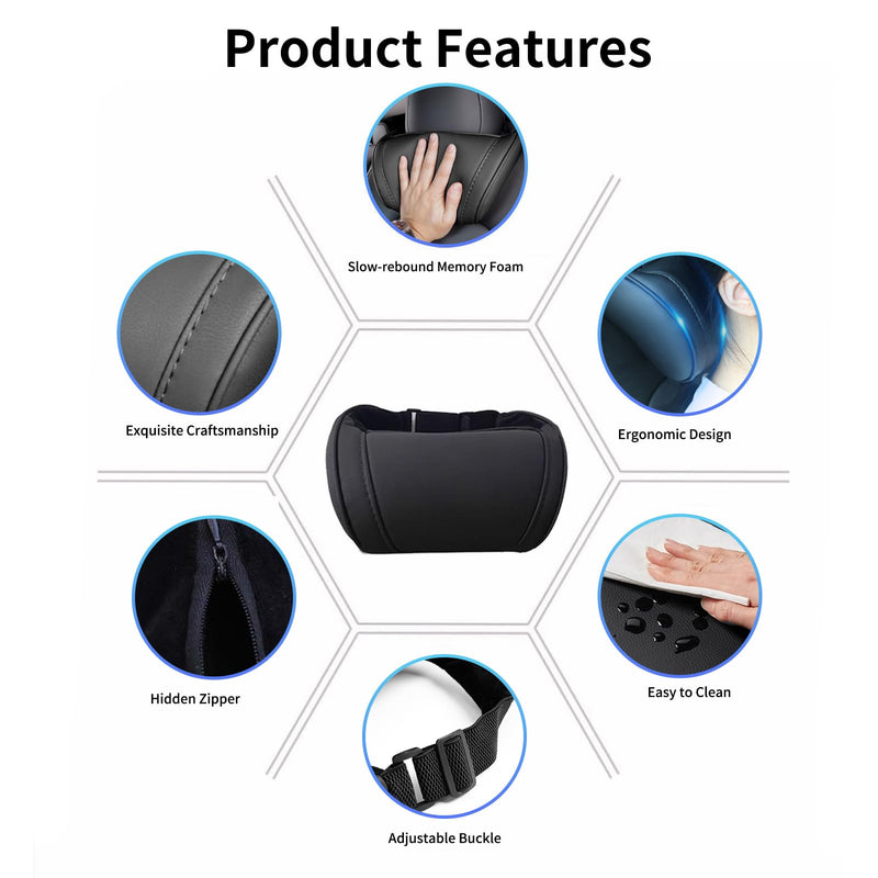 Car Neck Pillow for Tesla Model Y/3/S/X/Cybertruck Memory Foam Headrest Pillow Ergonomic Design Neck Support Seat Headrest Softness Comfortable Car Pillow (Black, 2 Pack) Black