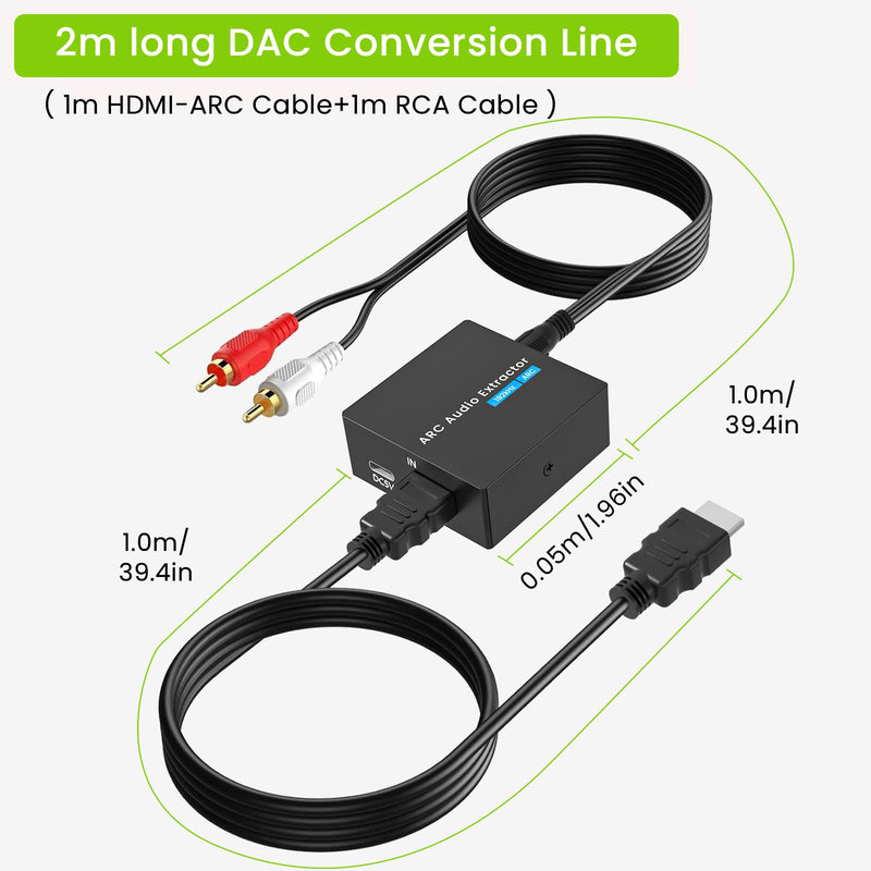 192KHz ARC Audio Extractor, HDMI ARC to Toslink/Optical+3.5mm AUX Output, HDMI to Optical Audio Adapter with 3.5mm RCA Cable, ARC to RCA Audio Converter for TV Amplifier Speaker/Soundbar/Headset