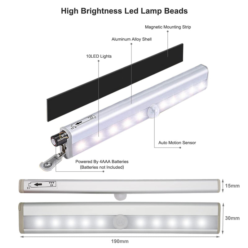 Motion Activated RV Step Lights, 10 LED Battery Operated Motorhome Motion Sensor led light strip, Magnetic Night Light Bar for Motorhome Travel,travel trailers, camper (2 Pack)
