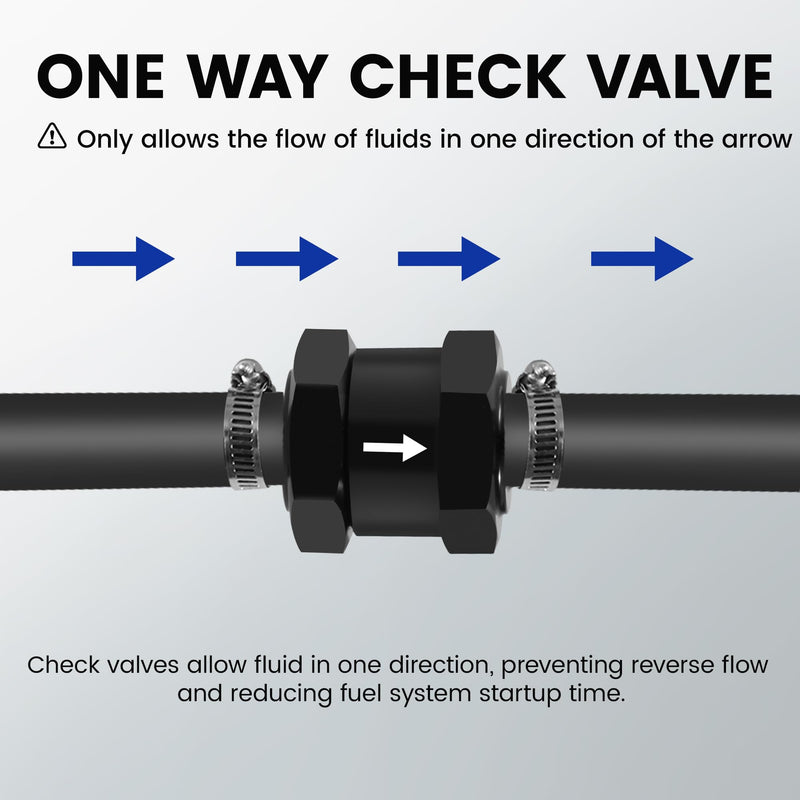 3/8 Inch 2PCS Fuel One-way Check Valve, Aluminium Alloy 10mm OD Fuel Line Check Valve One Way Non Return for Diesel Gasoline Water, Black (Set of 2) 3/8" (10mm)
